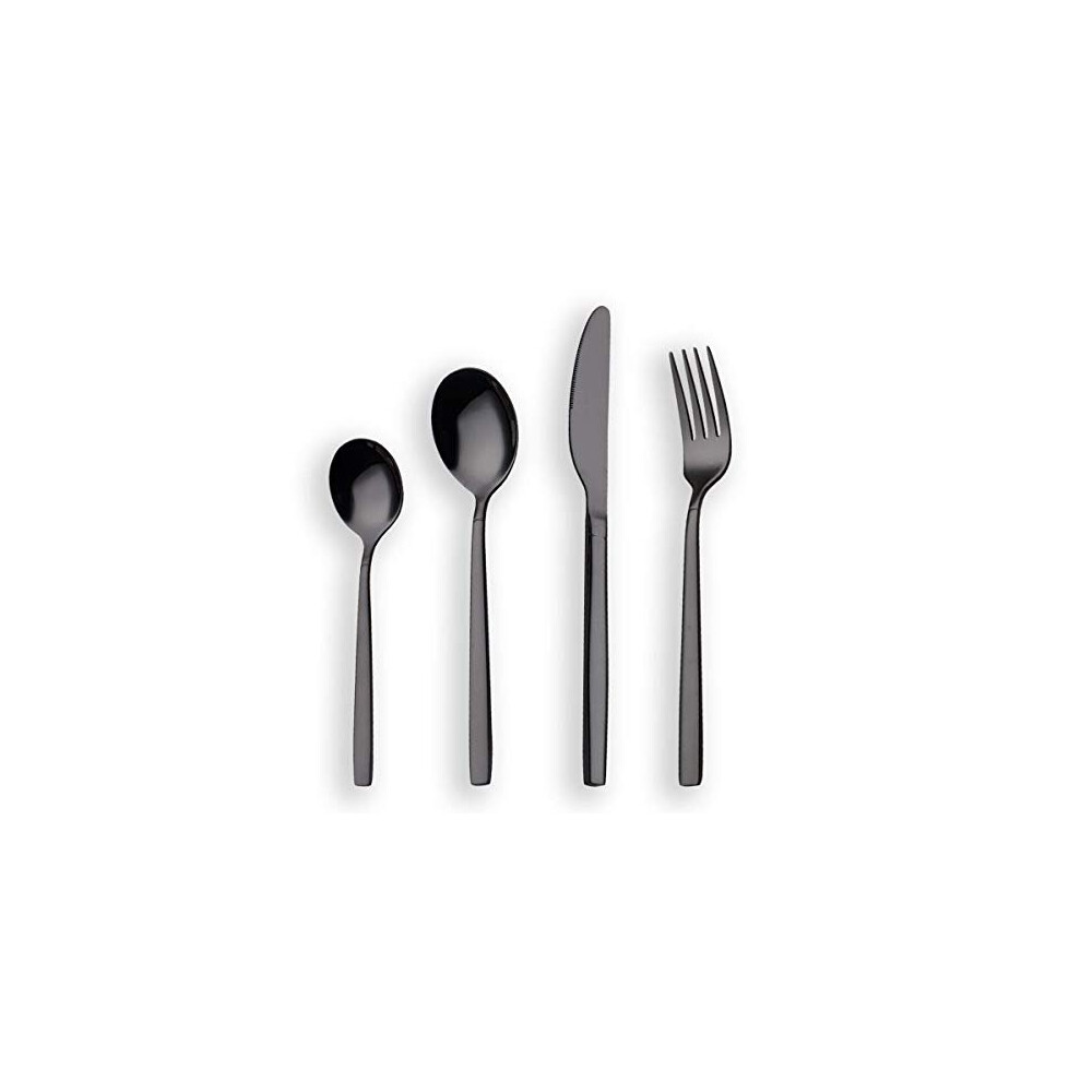 24 Piece Titanium Black Plated Stainless Steel Cutlery Set, 24 Pieces Black Flatware Set, Black Silverware Set, Service for 6 (shiny Black)