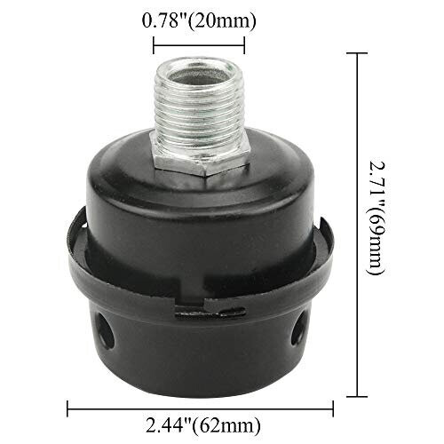 2 PCS 1/2"PT 20mm Air Compressor Silencer Filter Metal Air Compressor Intake Filter Muffler Silencer w/ 2 PCS Filter Element Replacement 1