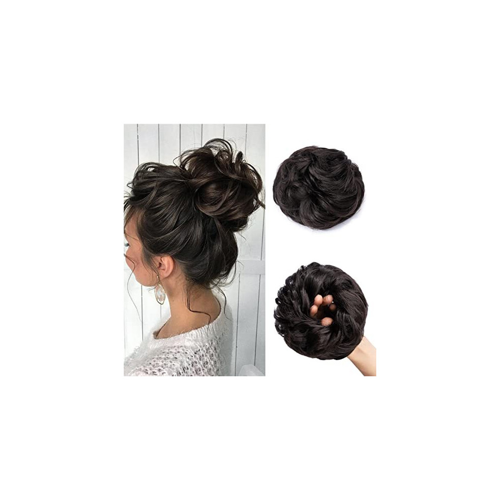 Scrunchy Bun Updo Hairpiece Hair Ribbon Ponytail Extensions Hair Extensions Wavy Curly Messy Hair Bun Donut Hair Chignons Hair (Dark Brown)