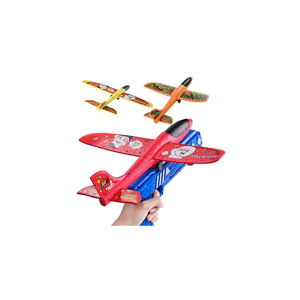 Airplane Toy Launcher, Airplane Launcher Gun with 3Pcs Foam Glider Plane, Launcher Airplane Toy for Birthday Gifts,Hand Throw Flying Airplane Toys for