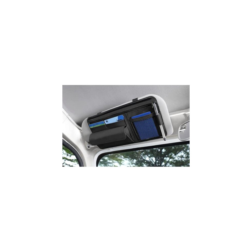 Qric Car Sun Visor Organizer, Leather Storage Pocket Sun Visor Pouch For Cards License Registration Pen Glasses Document, Fits Most Car Suv, Truck, 750264056687
