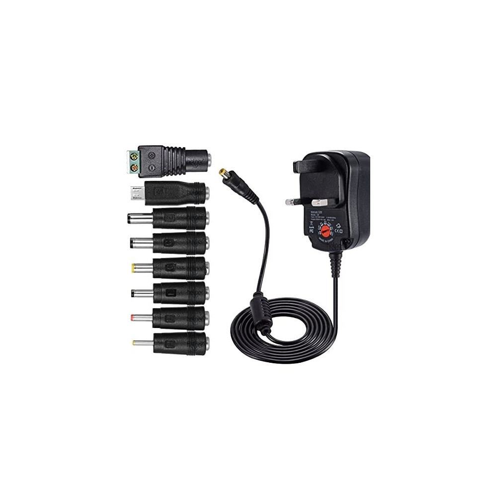 3V 4.5V 5V 6V 7.5V 9V 12V Power Supply Universal AC Adapter to DC Wall Charger with 8 DC Connectors Multi Plug for LED Strip Lights,TV