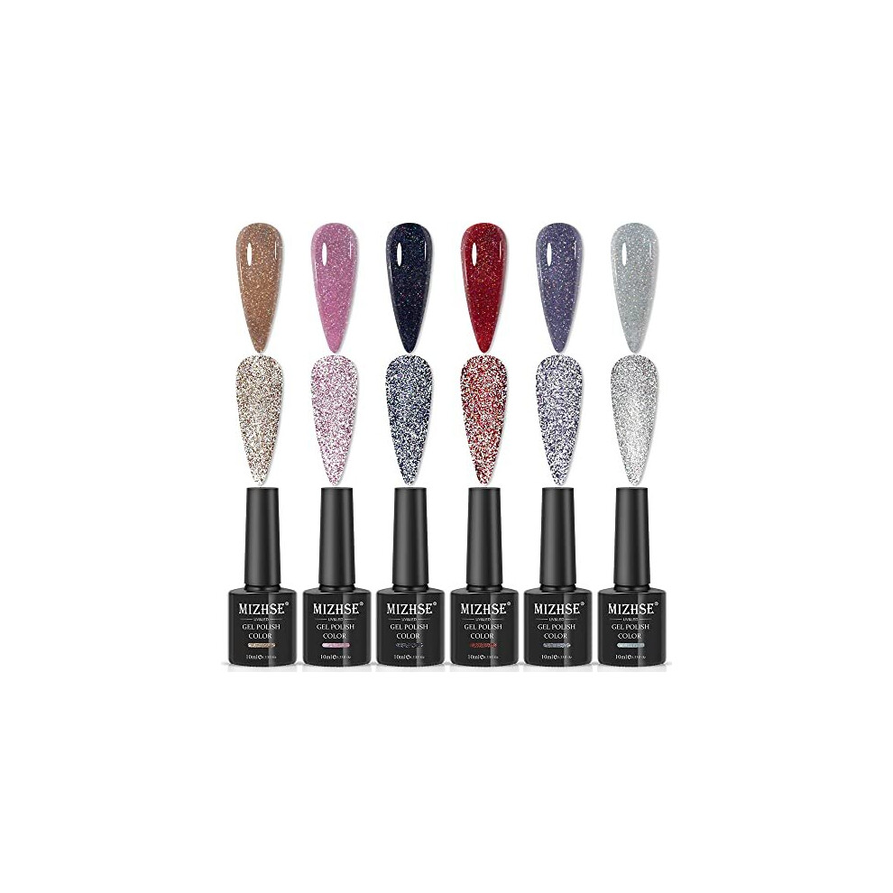 Mizhse Reflective Glitter Gel Nail Polish Sparkling Diamond Nail Polish Gel Shiny Glitter Nail Gel Polish Nail Art Varnish Manicure Kit Soak Off Uv/Led