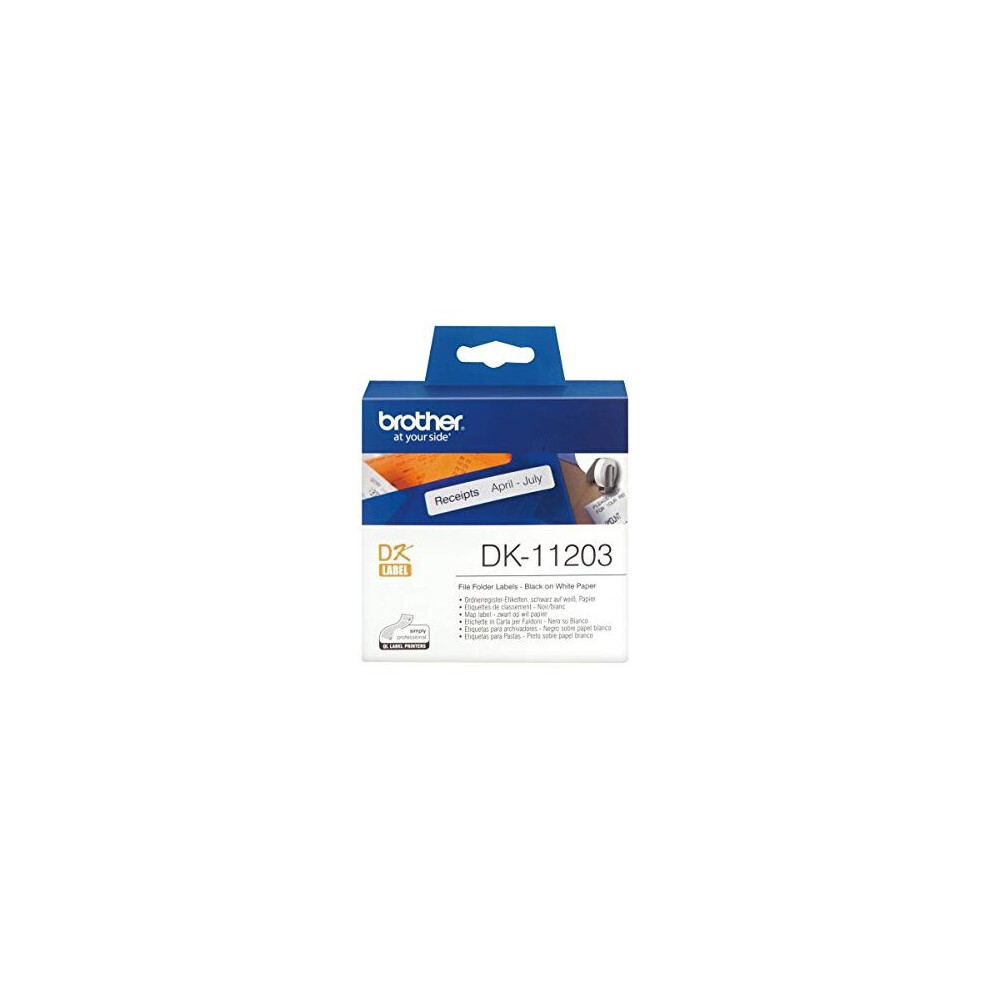 DK-11203 Label Roll, File Folder Labels, Black on White, 300 Labels, 17 mm (W) x 87 mm (L), Brother Genuine Supplies
