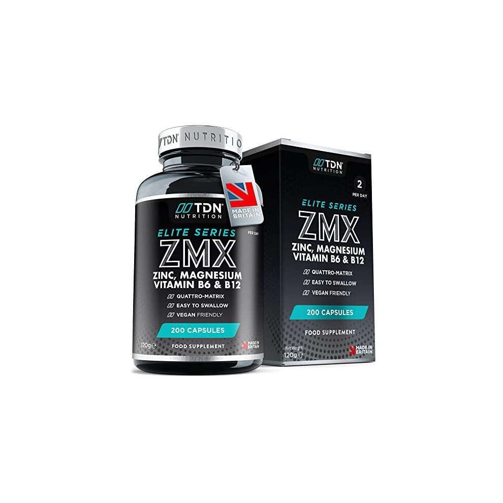 Zmx- Zinc, Magnesium, Vitamin B6 & Vitamin B12-200 Capsules - Super Strength Advanced Supplement for Rest and Recovery - Support Normal Muscle &