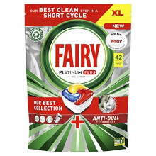 Platinum Plus All-In-1 Dishwasher Tablets Bulk, 42 Tablets, Lemon, With Anti-Dull Technology & Rinse Aid Action