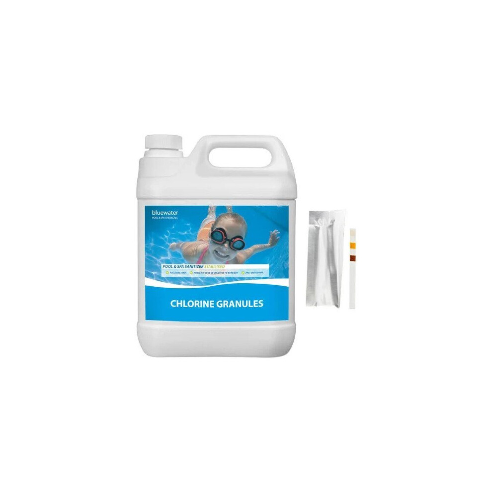 2kg Chlorine Granules - Swimming Pool Chemicals & Spa + 10x Free Test Strips