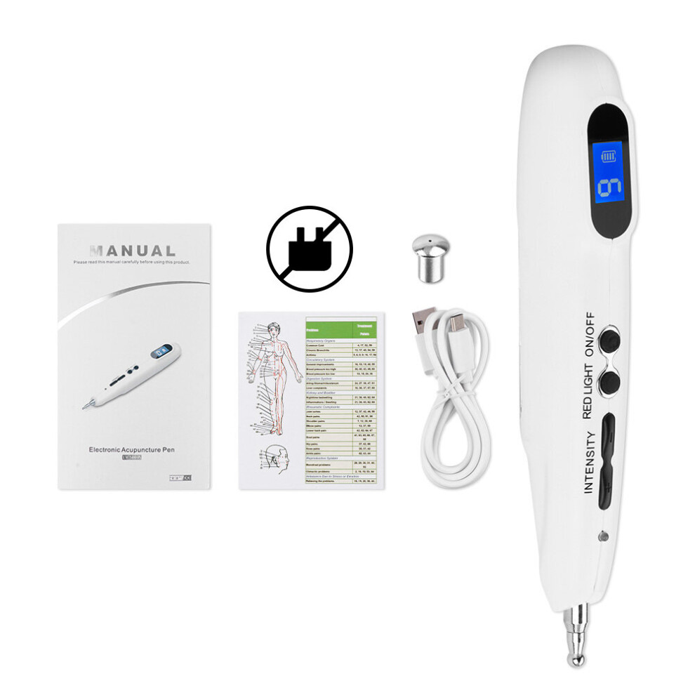 Dechoicelife White (A-No Box ) Handheld Acupoint Massage Pen Tens Point Detector Lcd Display Electric Acupuncture Pen Pain Relief Stimulator Device