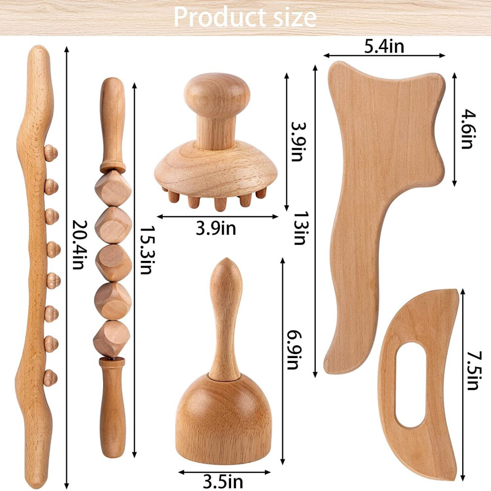Dechoicelife (A-6Pcs) Wood Therapy Massage Tool Lymphatic Drainage Massager Anti Cellulite Fascia Roller For Full Body Muscle Relief Pain Comfortable