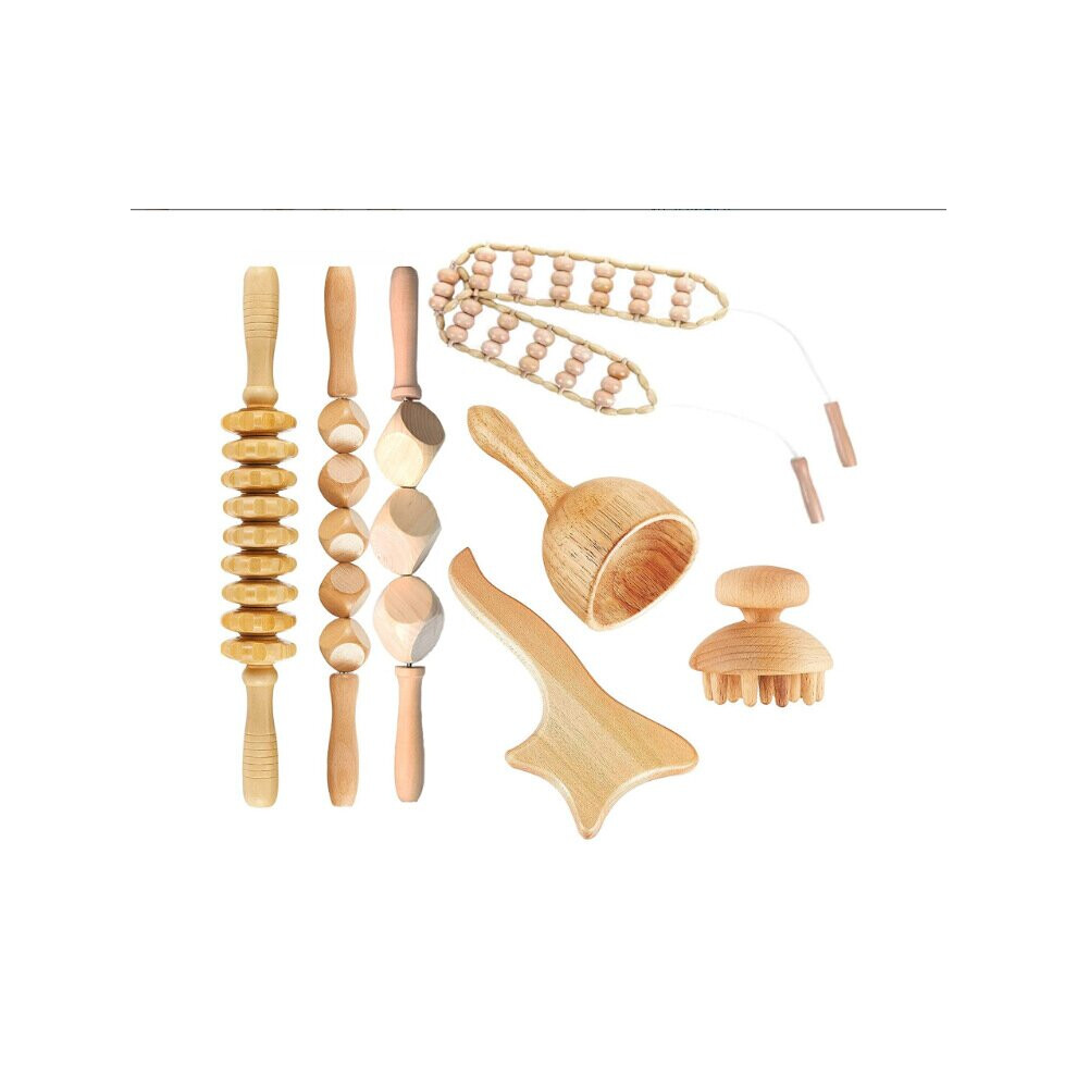 Dechoicelife (A-7Pcs) Wood Therapy Massage Tool Lymphatic Drainage Massager Anti Cellulite Fascia Roller For Full Body Muscle Relief Pain Comfortable