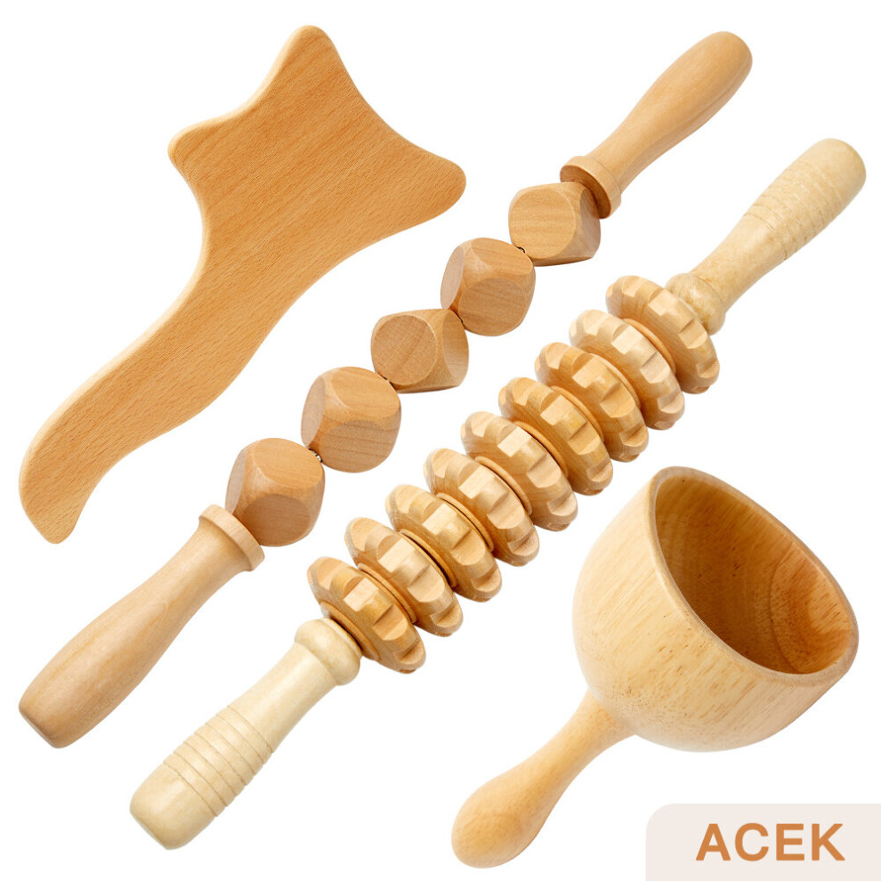 Dechoicelife (A-4Pcs) Wood Therapy Massage Set Maderoterapia Massager Roller Anti Cellulite Masajeador Slimming Gua Sha Massager For Body Wooden Stick