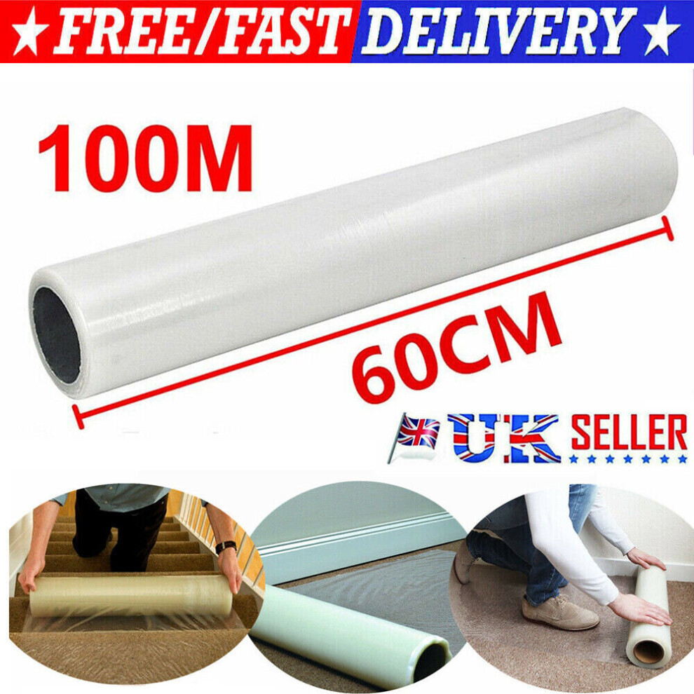 100M Self Adhesive Carpet Floor Protector Plastic Film Cover Protection Dust