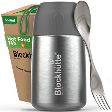 Blockhuette Insulated Food Flasks for Hot Food I 530ml I Leakproof Stainless Steel Thermal Flask, Hot Food Container with Spoon, Lunch Box BPA-Free -