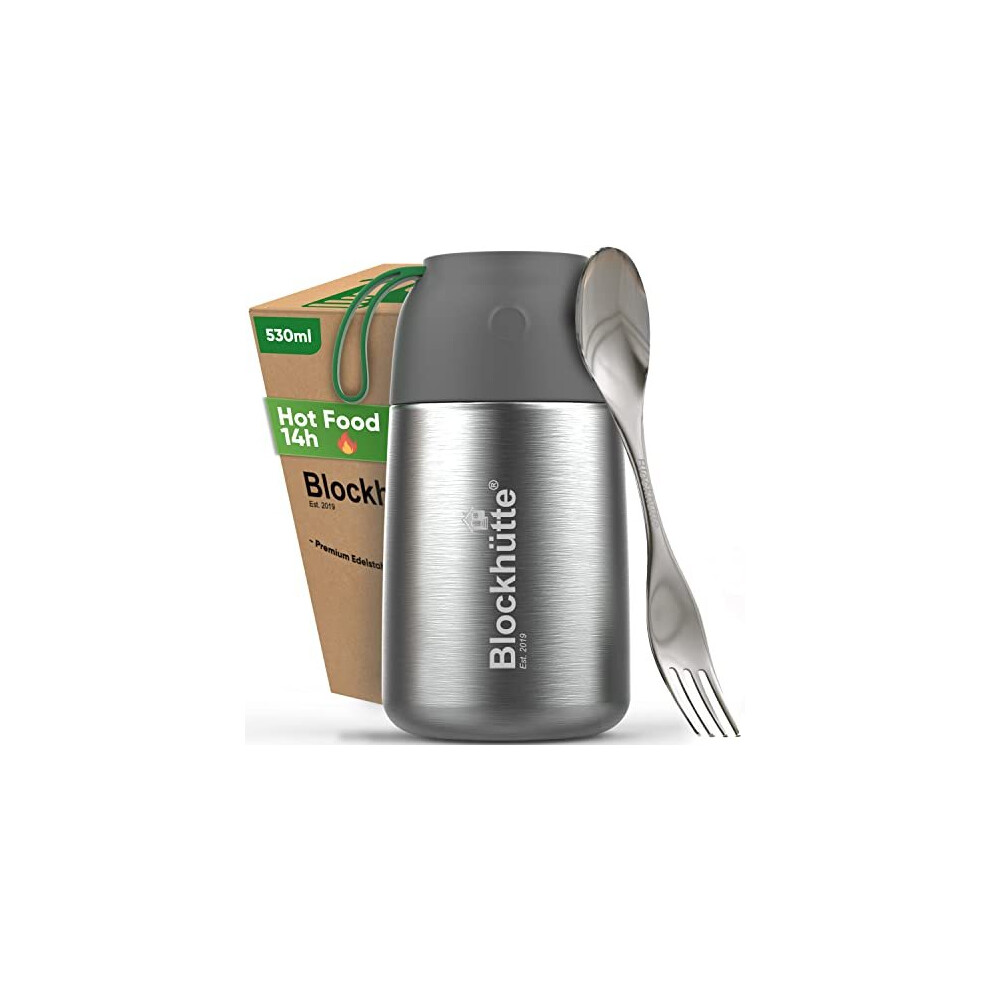 Blockhuette Insulated Food Flasks for Hot Food I 530ml I Leakproof Stainless Steel Thermal Flask, Hot Food Container with Spoon, Lunch Box BPA-Free -