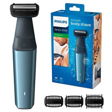 Bodygroom Series 3000 men's body shaver with 3 comb attachments for trimming (model BG3015/15) cutting length min. 3 mm, max. 7 mm