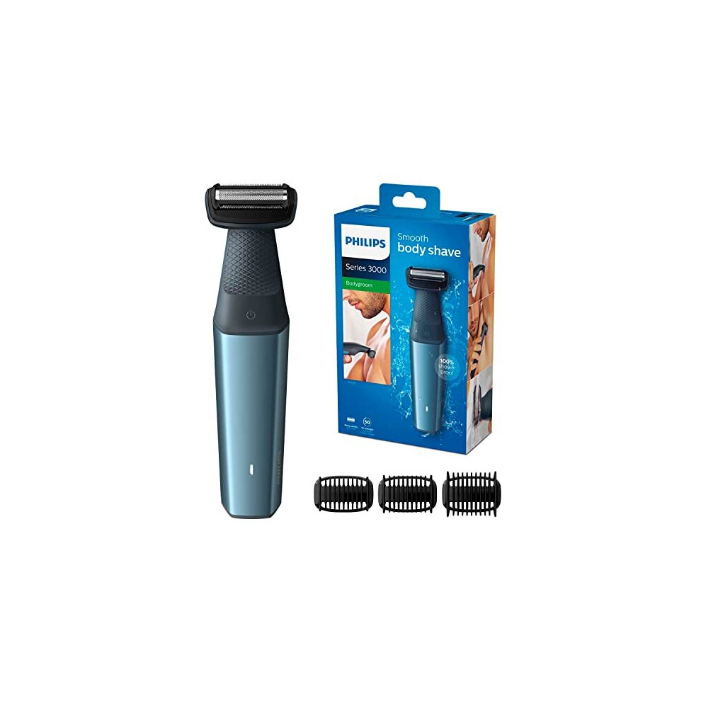 Bodygroom Series 3000 men's body shaver with 3 comb attachments for trimming (model BG3015/15) cutting length min. 3 mm, max. 7 mm