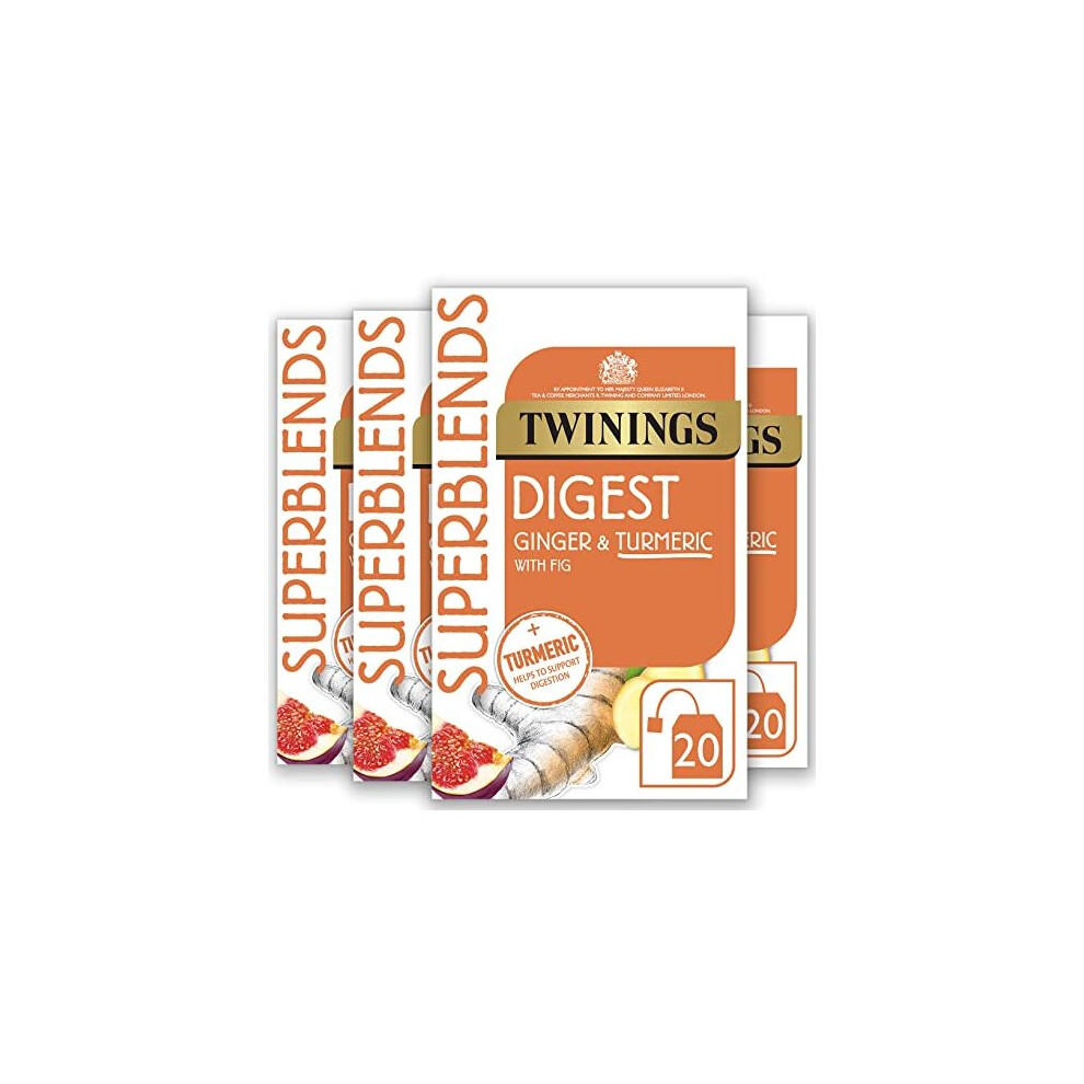 Superblends Digest Tea - Ginger & Turmeric Herbal Tea Infusion with Fig, Fruit Tea to Support normal Digestion, 80 x Biodegradable Tea Bags