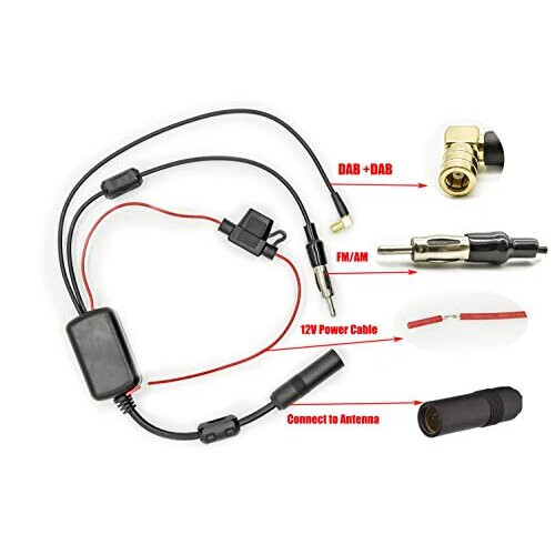 FM/AM DAB DAB+ Car Antenna Signal Amplifier Booster SMB Female to DIN