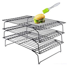 3 Tier Non Stick Cake Cooling Rack | Space Saving Stackable Wire Trays with Collapsible Legs for Cakes and Biscuits, 25 x 40 cm, Plus Multi-use