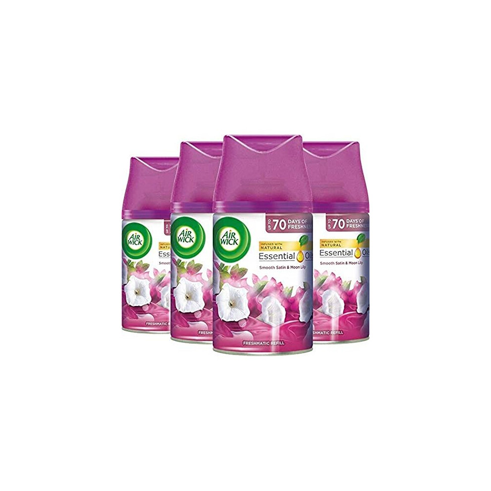 Air Wick |Smooth Satin & Moon Lily |Automatic Air Freshener | Freshmatic Auto Spray Refill | 250Ml| Pack Of 4| Packaging May Vary