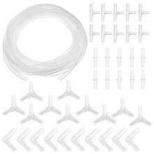 Aquarium Airline Connectors and Tube Hose, Aquarium Air Pump Accessories Set including 40 Pieces Y T L I Connector and 5mm*5m Aquarium Fish Tank Pond