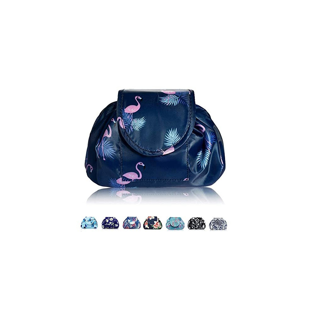 Vavabox Dark/Blue Lazy Drawstring Make Up Bag Portable Large Travel Cosmetic Bag Pouch Travel Makeup Pouch Storage Organiser For Women Girl ( Flamingo)
