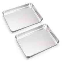 Mini Toaster Oven Baking Tray, Stainless Steel Small Serving Pan, 23.7 x 17.7 x 2.5 cm, Deep Edge, Non Toxic & Heavy Duty, Mirror Finish & Rust Free,