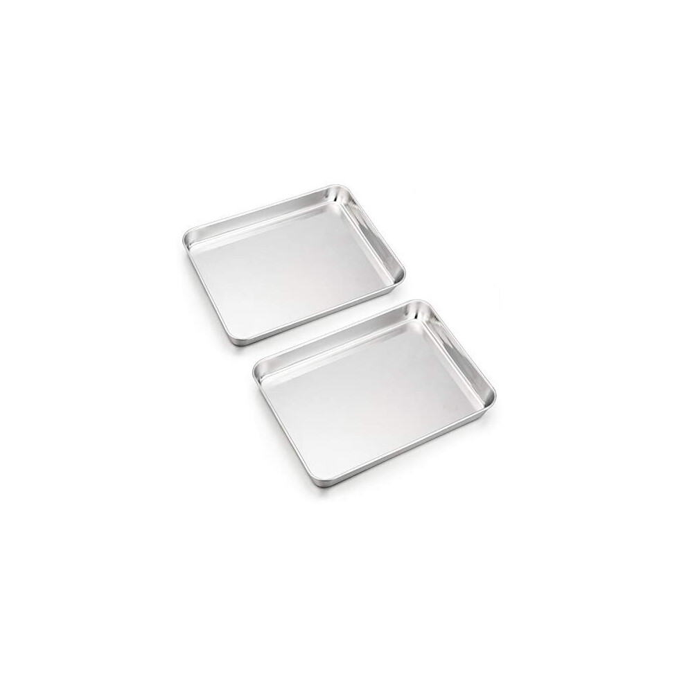 Mini Toaster Oven Baking Tray, Stainless Steel Small Serving Pan, 23.7 x 17.7 x 2.5 cm, Deep Edge, Non Toxic & Heavy Duty, Mirror Finish & Rust Free,