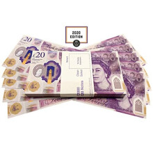 NEW EDITION PROP MONEY UK POUNDS GBP BANK 100 20 NOTES Extra Bank Strap - Authentic Film- Movies Play Fake Cash Casino Photo Booth Props (ONE STACK)