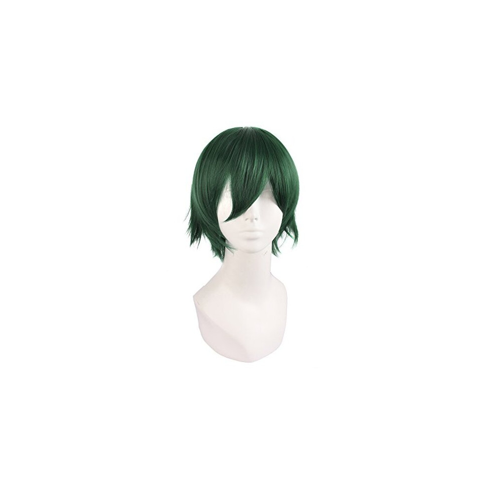 Mapofbeauty Unisex Green Cosplay Costume Men's Short Straight Wig (Dark )