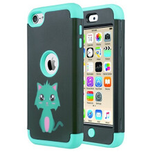 iPod 7 Case, iPod Touch 5/6 Case Hybrid 3 Layer Silicone Bumper Shockproof Hard Case Cover for Apple iPod Touch 5th/6th/7th Generation - Mint Cat