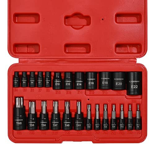 25 Piece Torx Bit Socket and Female External Socket Set, 13 Star Socket Bits (T8- T60)& 12 Female E-Torx Sockets (E4-E22) 1