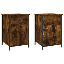 (smoked oak, 2 pcs) vidaXL Bedside Cabinets Bedside Table Side Table 2 pcs Black Engineered Wood