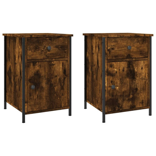 VidaXL (smoked oak, 2 pcs) vidaXL Bedside Cabinets Bedside Table Side Table 2 pcs Black Engineered Wood