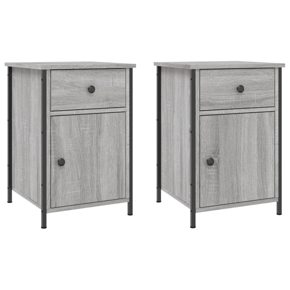 (grey sonoma, 2 pcs) vidaXL Bedside Cabinets Bedside Table Side Table 2 Pcs Black Engineered Wood