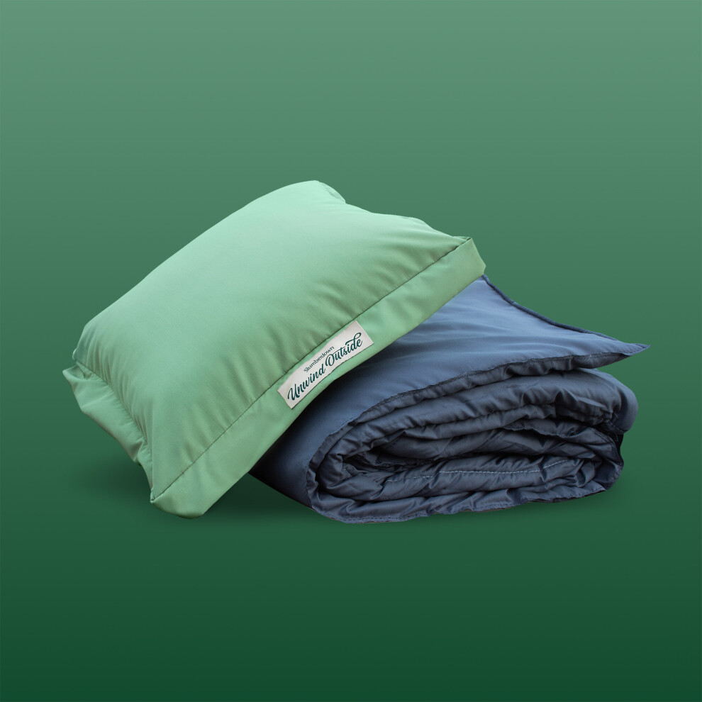 (Light Green) Slumberdown Unwind Outside Outdoor 2 in 1 Blanket Cushion UK Made