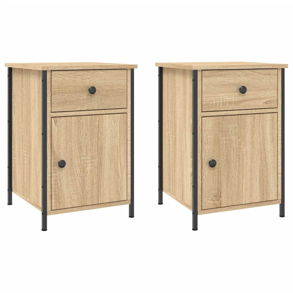 (sonoma oak, 2 pcs) vidaXL Bedside Cabinets Bedside Table Side Table 2 pcs Black Engineered Wood