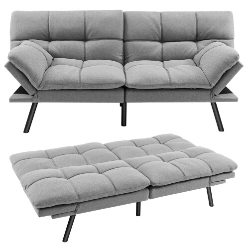Costway 2 Seat Convertible Sofa Bed Memory Foam Sleeper Couch 3-level Adjust