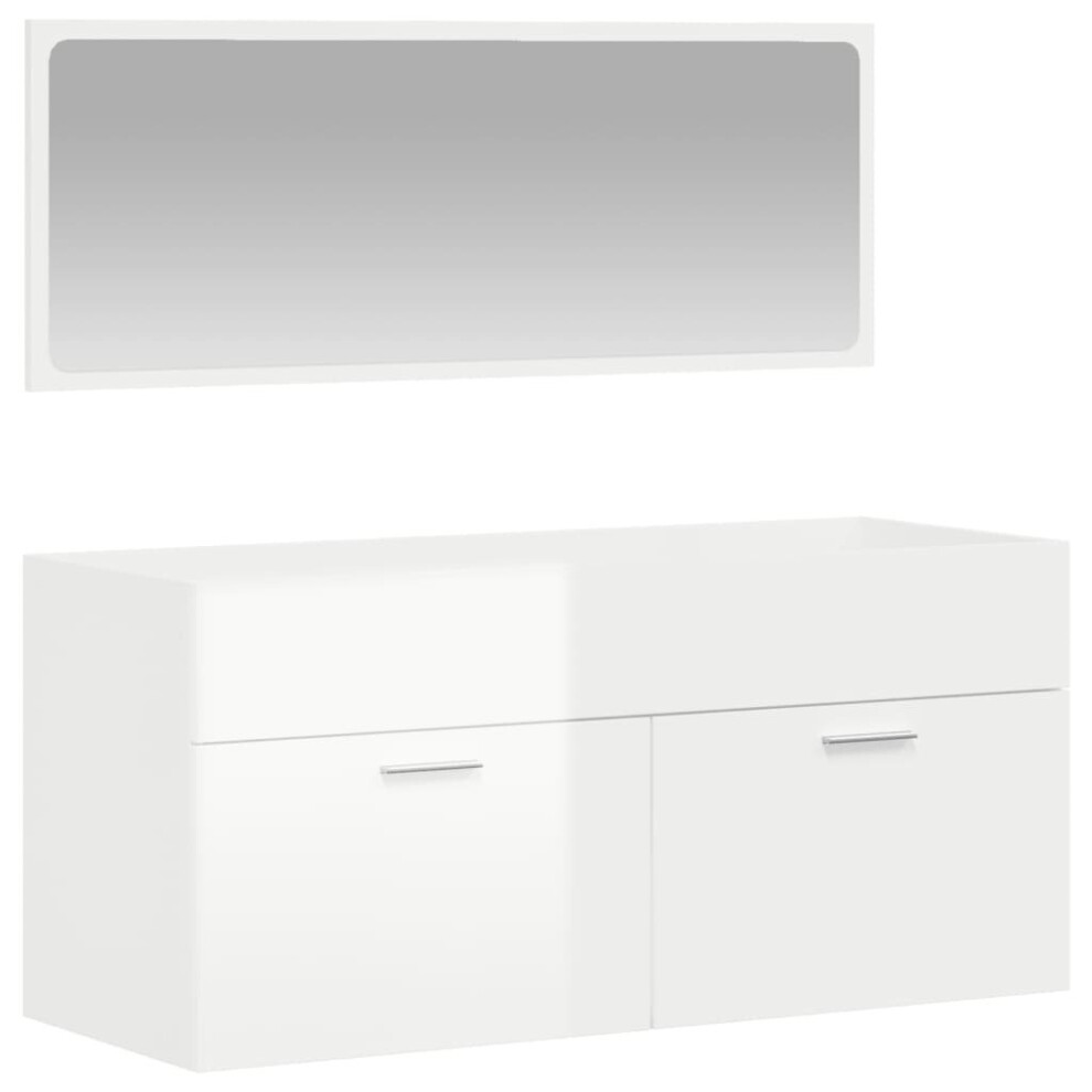 (high gloss white) vidaXL Bathroom Cabinet Vanity Unit Cupboard with Mirror White Engineered Wood