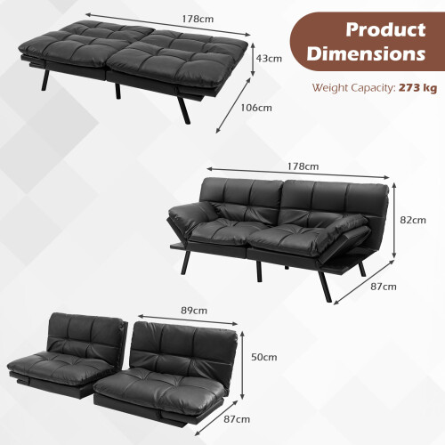Costway 2 Seat Convertible Sofa Bed Memory Foam Sleeper Couch 3-level Adjust 1