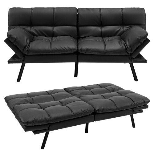 Costway 2 Seat Convertible Sofa Bed Memory Foam Sleeper Couch 3-level Adjust
