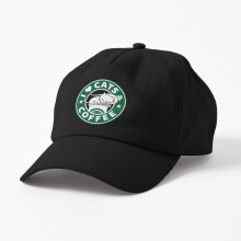 Unisex Dad Hat: I Love Cats & Coffee, Starbucks Logo Satire, Adjustable 9 Color Options - ObFG-RedBSCap1-4934941064.8345