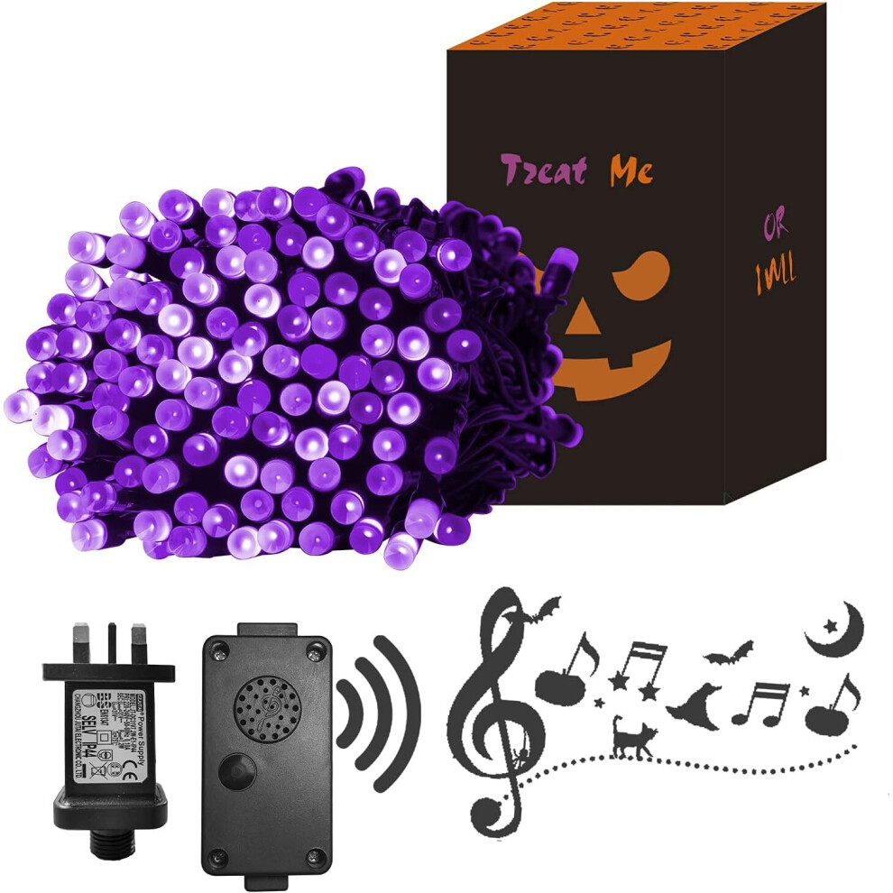 Halloween Lights 20m 200 LED Purple Fairy Lights Plug in with Horror Halloween Music Sync Waterproof Outdoor String Lights Garden Home Haunted House