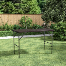 (Brown) Rectangular Rattan Plastic Folding Table