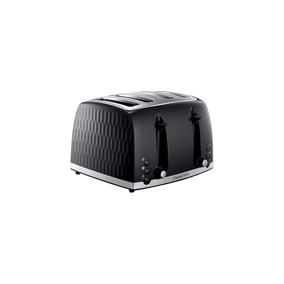 Russell Hobbs 26071 4 Slice Toaster - Contemporary Honeycomb Design with Extra Wide Slots and High Lift Feature, Black