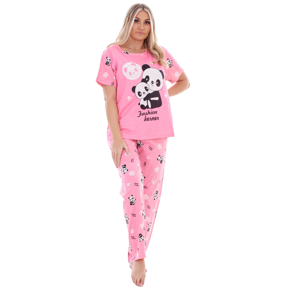 (Pink, M) Ladies Pyjama Set Animal Printed Panda Teddy Short Sleeve loungewear Nightwear