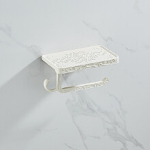 (a-white 1) Bathroom Hardware Set White Paper Mobile Phone Holder Space Aluminum Antique Roll Holder with Shelf Toilet Paper Box Wall Mount