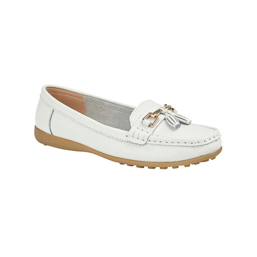 (5 UK) Womens Boulevard Tassle Loafers White