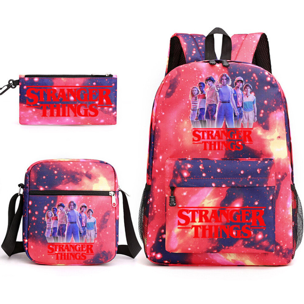 (Star 3) Stranger Things Backpack 3Pcs Student School Bag Red