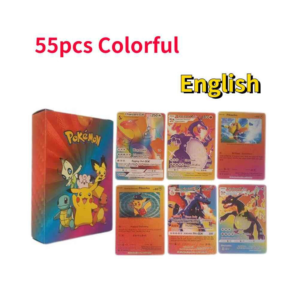 Anime Pokemon Pikachu Charizard Colorful English Rainbow Gold Trainer Rare Battle Collection Card